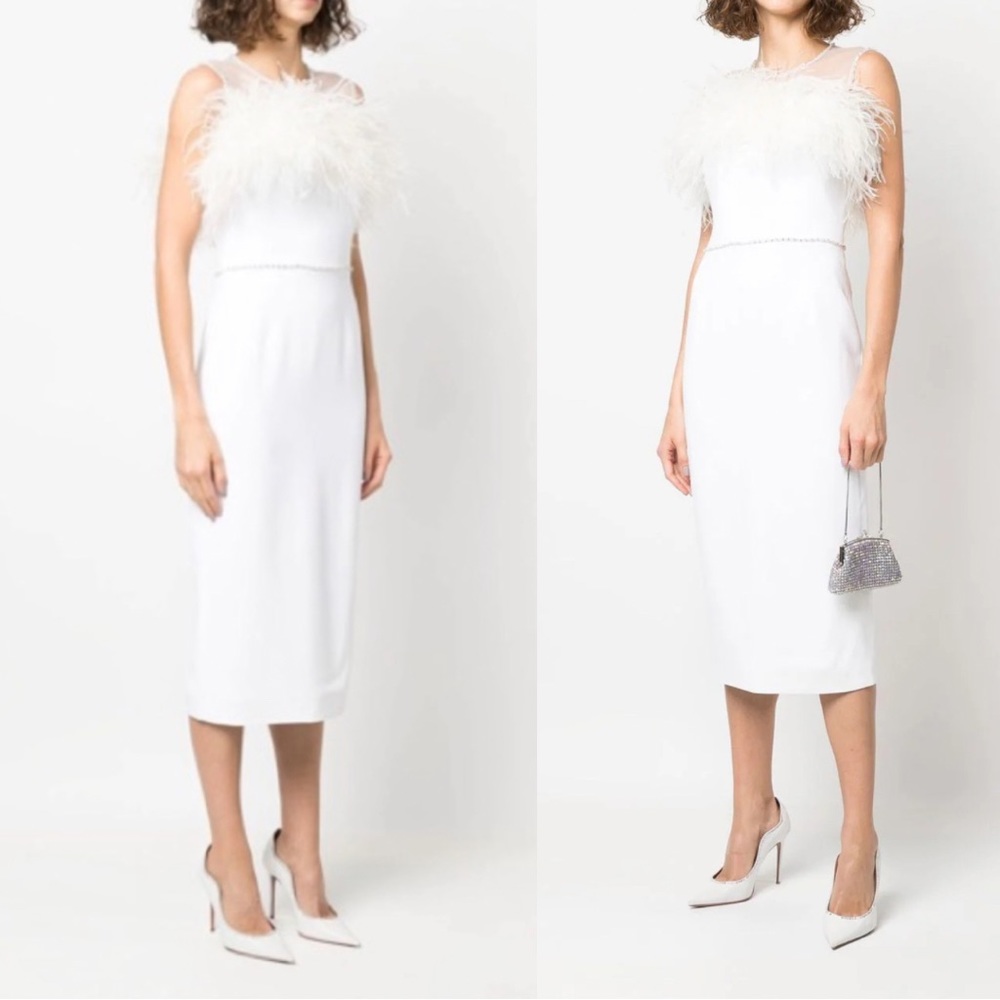 Jenny Packham Ostrich Feather & Bead-Embellished Midi-Dress